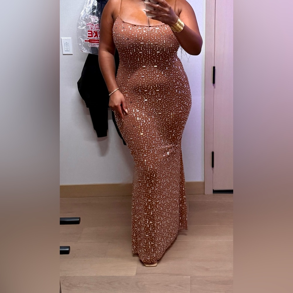 Oh Polly Chocolate Sequin Maxi Dress - Picture 2 of 2